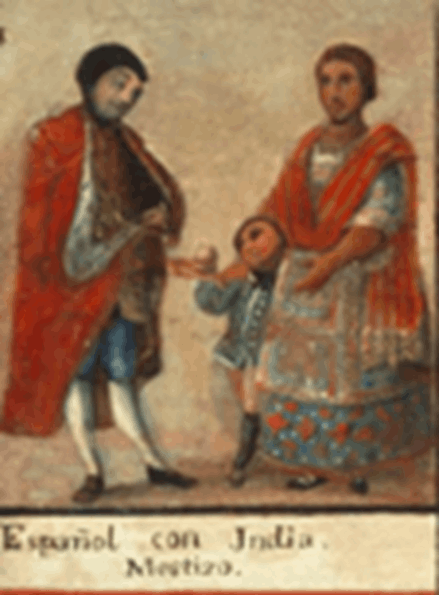 Fragmento (1. Español con India, Mestizo) de una pintura anónima de castas del siglo XVIII, conservada en el Museo Nacional del Virreinato (Tepotzotlán)